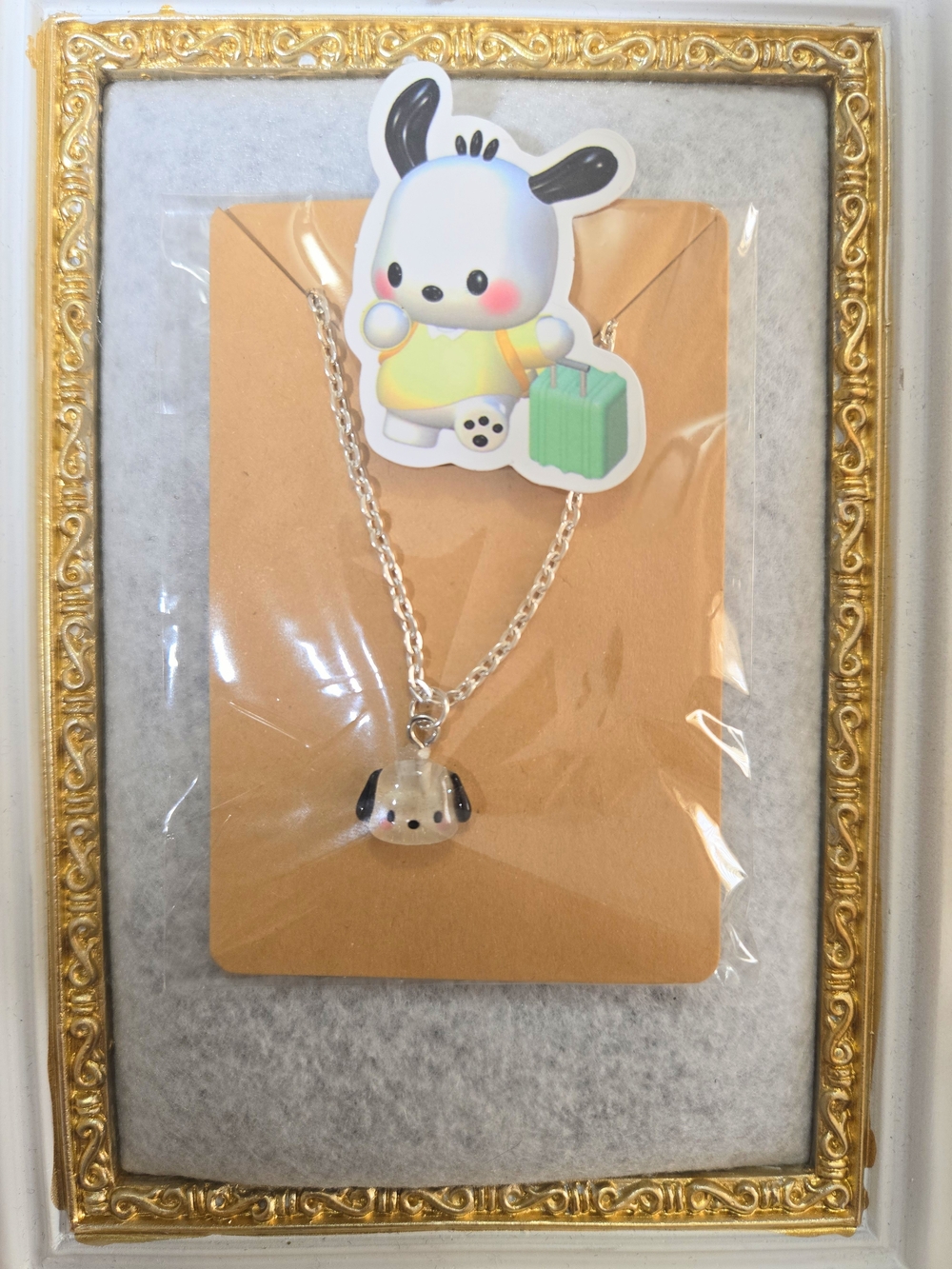 Pochacco pendant necklace Silver Plated chain Free Sticker